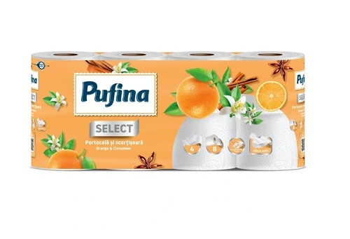 Hartie igienica Pufina Portocala si Scortisoara 4 straturi 8 role